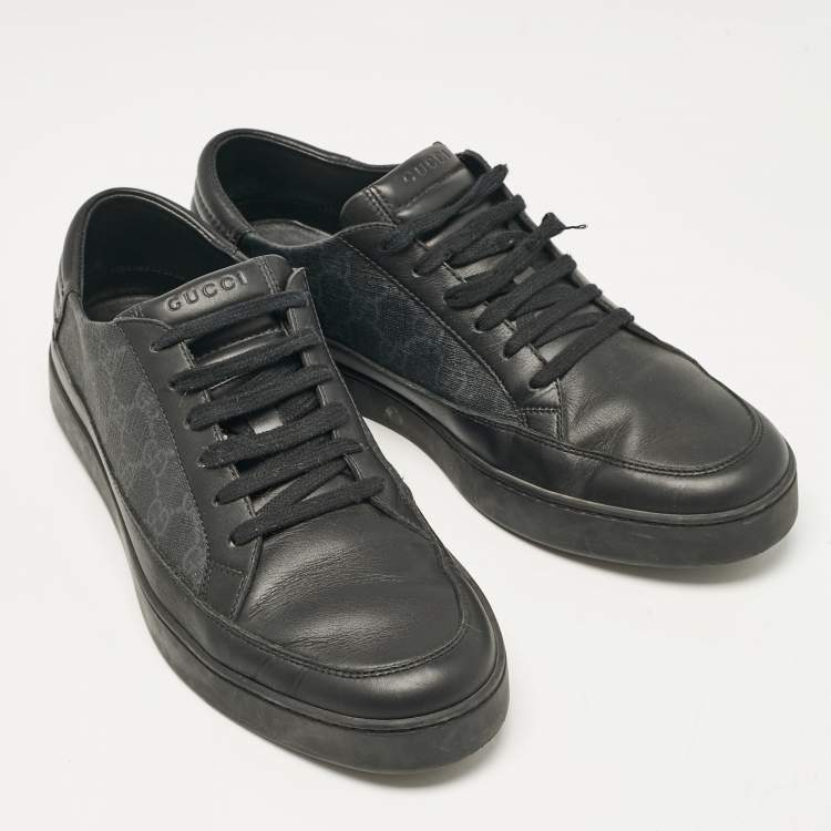 Pre Owned Gucci Black/Grey GG Canvas and Leather Low Top Sneakers Size 44