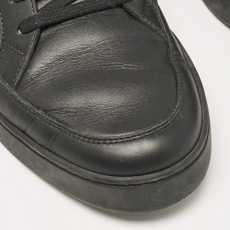 Pre Owned Gucci Black/Grey GG Canvas and Leather Low Top Sneakers Size 44