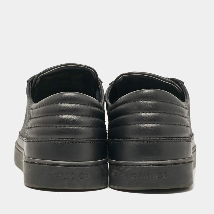Pre Owned Gucci Black/Grey GG Canvas and Leather Low Top Sneakers Size 44