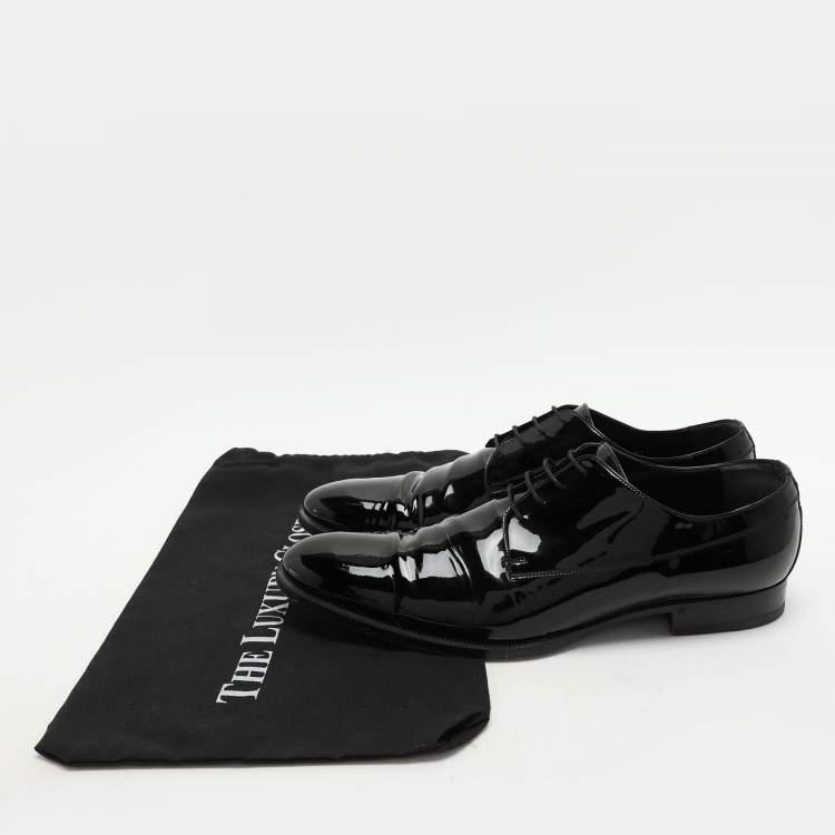 Pre Owned Gucci Black Patent Leather Lace Up Derby Size 45