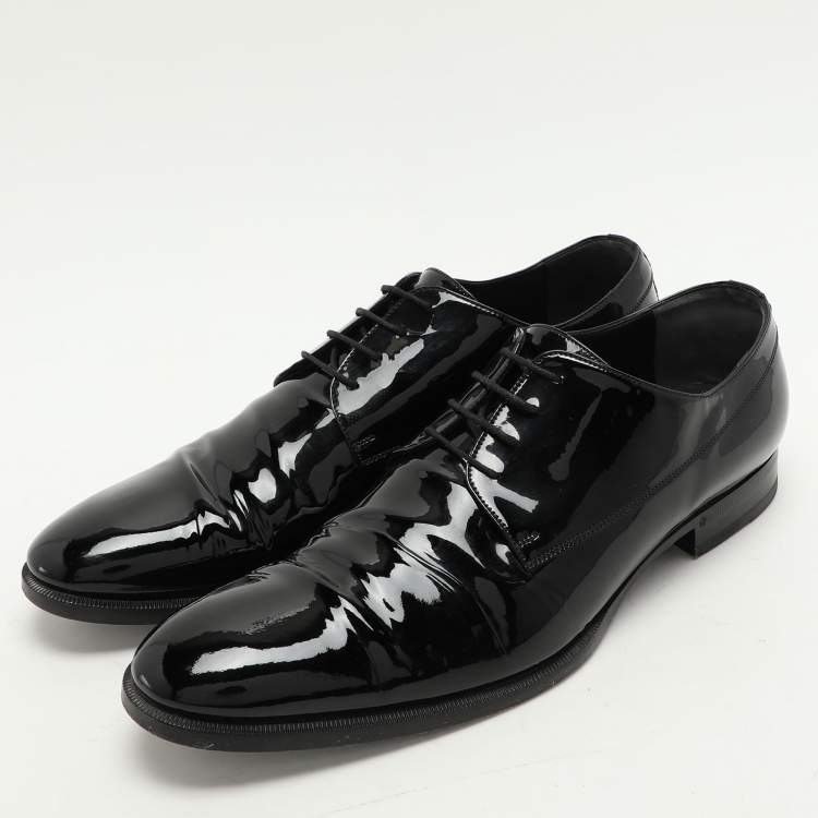 Pre Owned Gucci Black Patent Leather Lace Up Derby Size 45