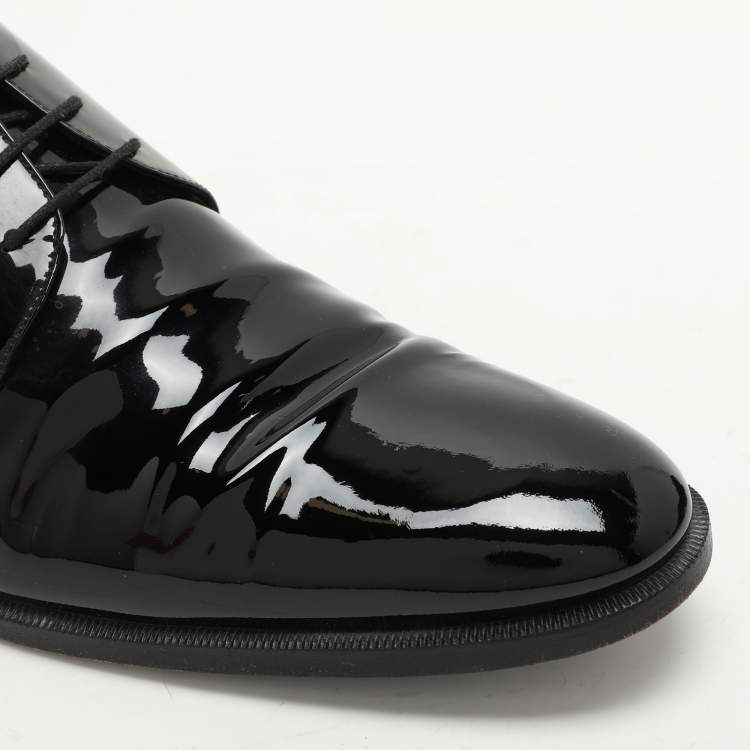 Pre Owned Gucci Black Patent Leather Lace Up Derby Size 45