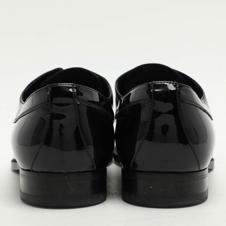 Pre Owned Gucci Black Patent Leather Lace Up Derby Size 45