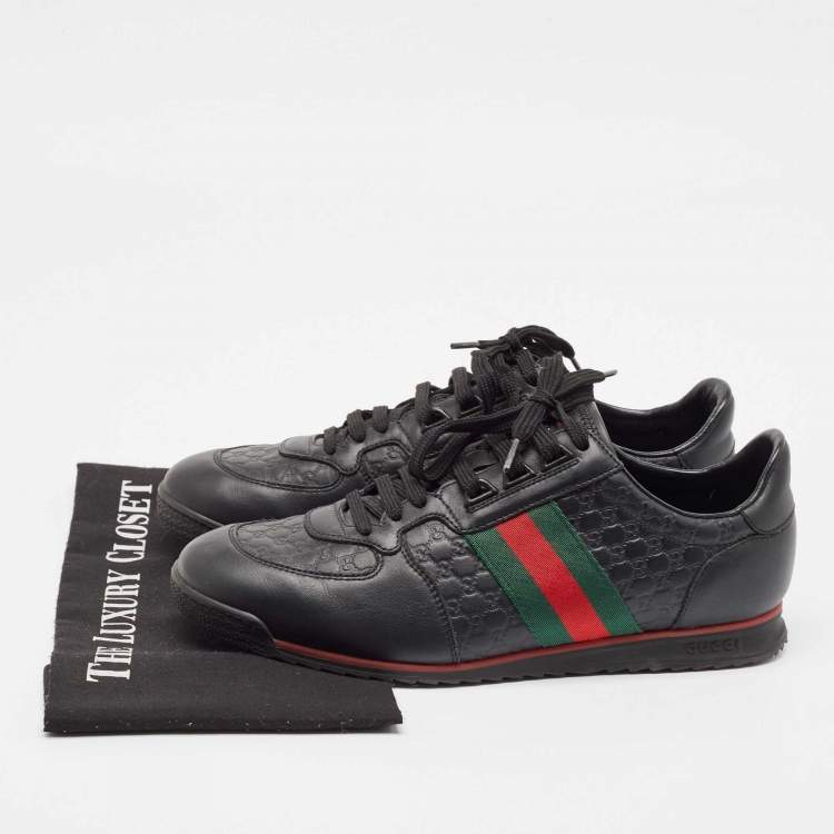 Pre Owned Gucci Black Microguccissima Leather Web Low Top Sneakers Size 41