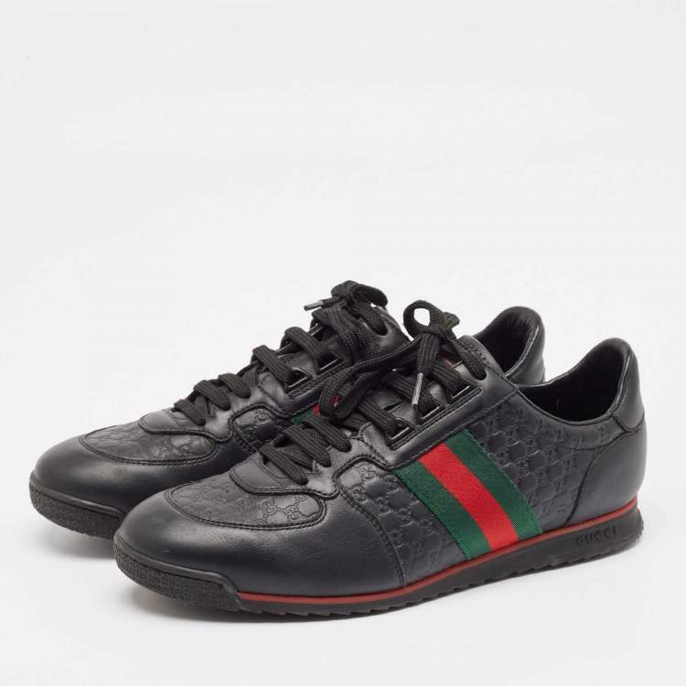 Pre Owned Gucci Black Microguccissima Leather Web Low Top Sneakers Size 41