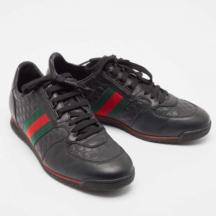 Pre Owned Gucci Black Microguccissima Leather Web Low Top Sneakers Size 41