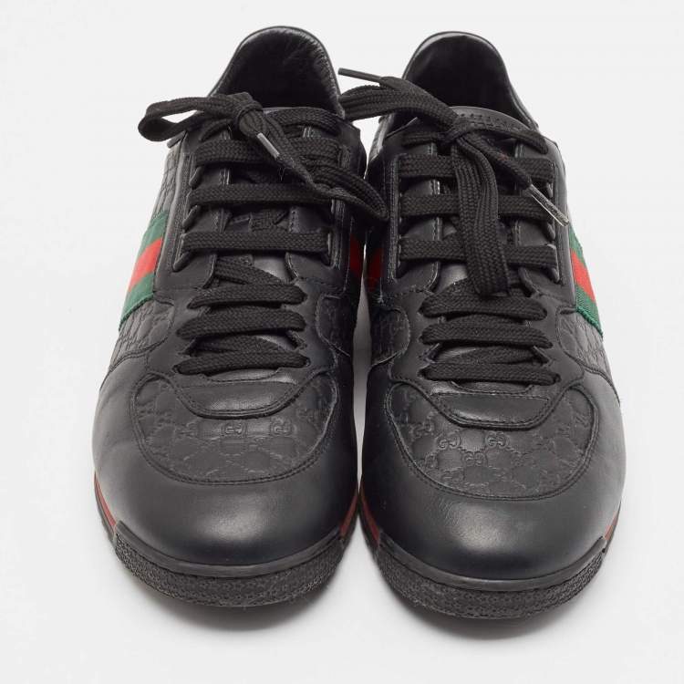 Pre Owned Gucci Black Microguccissima Leather Web Low Top Sneakers Size 41