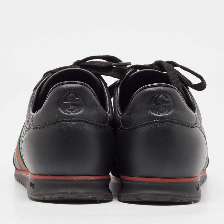 Pre Owned Gucci Black Microguccissima Leather Web Low Top Sneakers Size 41