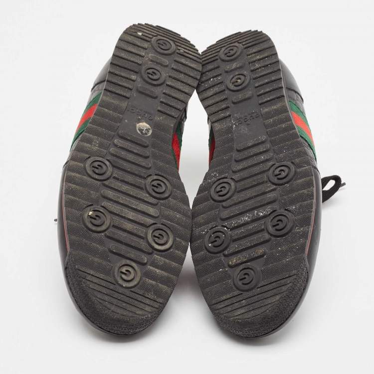 Pre Owned Gucci Black Microguccissima Leather Web Low Top Sneakers Size 41