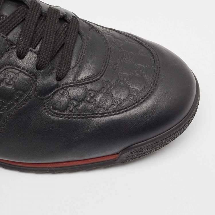 Pre Owned Gucci Black Microguccissima Leather Web Low Top Sneakers Size 41