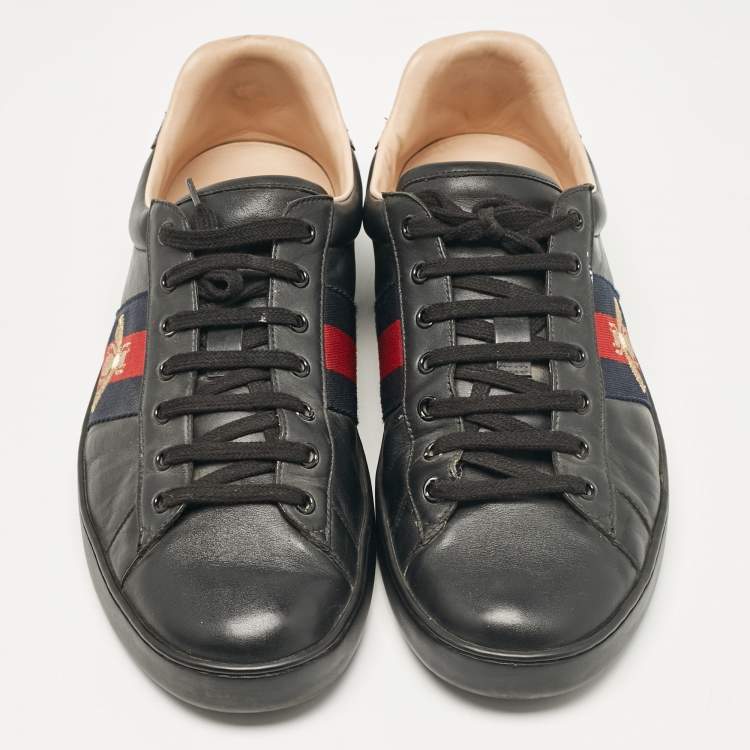 Pre Owned Gucci Black Leather Ace Lace Up Sneakers Size 45