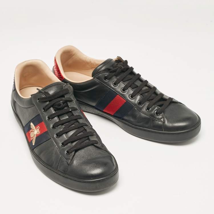 Pre Owned Gucci Black Leather Ace Lace Up Sneakers Size 45
