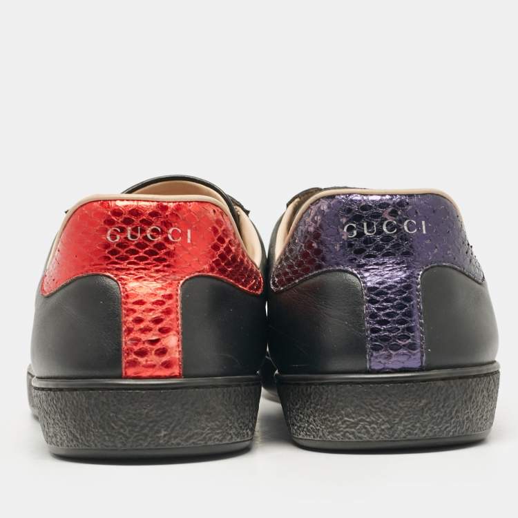 Pre Owned Gucci Black Leather Ace Lace Up Sneakers Size 45