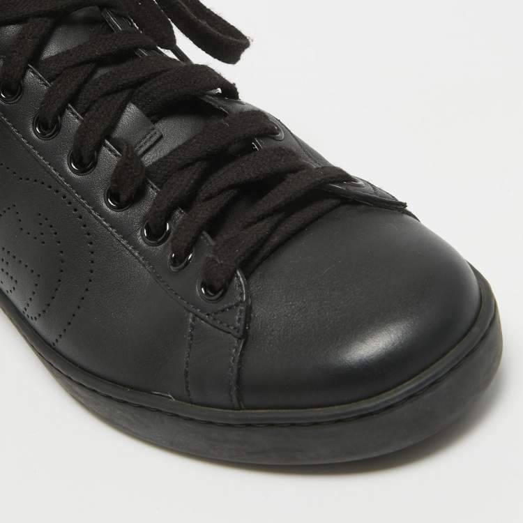 Pre Owned Gucci Black/Grey Leather GG Ace High Top Sneakers Size 40