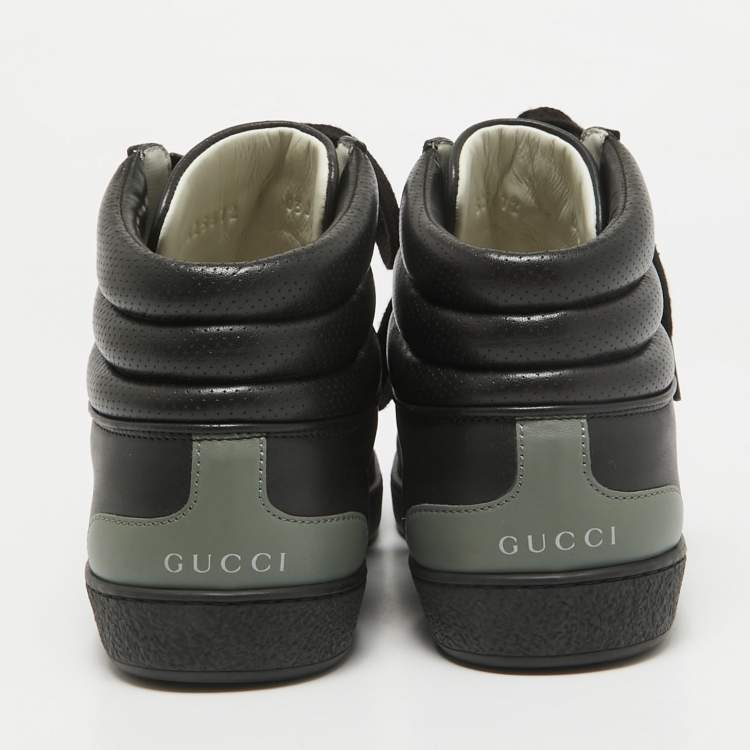 Pre Owned Gucci Black/Grey Leather GG Ace High Top Sneakers Size 40