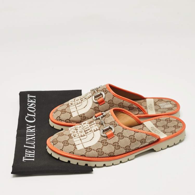 مملوكة مسبقًا Gucci x The North Face Beige/Orange GG Canvas and Leather Flat Mules Size 41