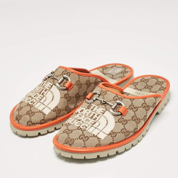 مملوكة مسبقًا Gucci x The North Face Beige/Orange GG Canvas and Leather Flat Mules Size 41
