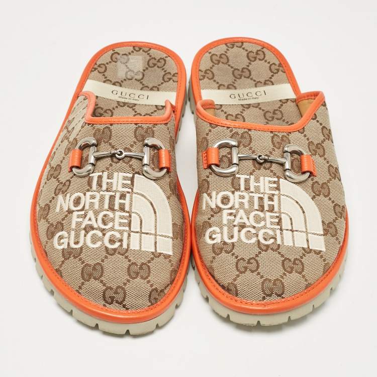 مملوكة مسبقًا Gucci x The North Face Beige/Orange GG Canvas and Leather Flat Mules Size 41