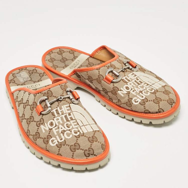 مملوكة مسبقًا Gucci x The North Face Beige/Orange GG Canvas and Leather Flat Mules Size 41