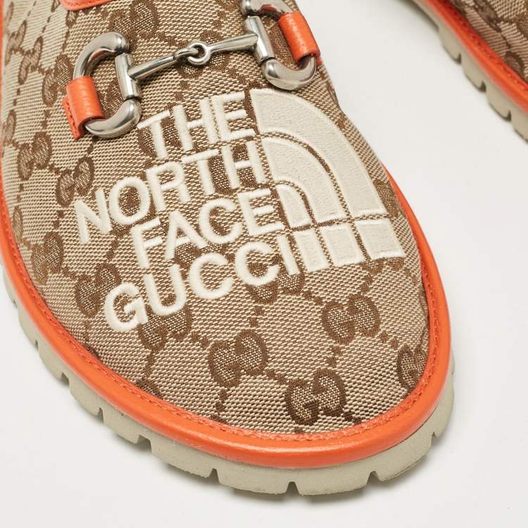 مملوكة مسبقًا Gucci x The North Face Beige/Orange GG Canvas and Leather Flat Mules Size 41