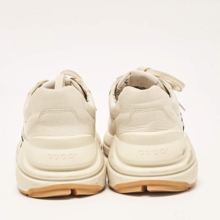 Pre Owned Gucci Cream Leather Rhyton Lace Up Sneakers Size 41