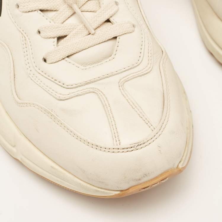 Pre Owned Gucci Cream Leather Rhyton Lace Up Sneakers Size 41