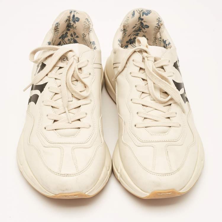 Pre Owned Gucci Cream Leather Rhyton Lace Up Sneakers Size 41