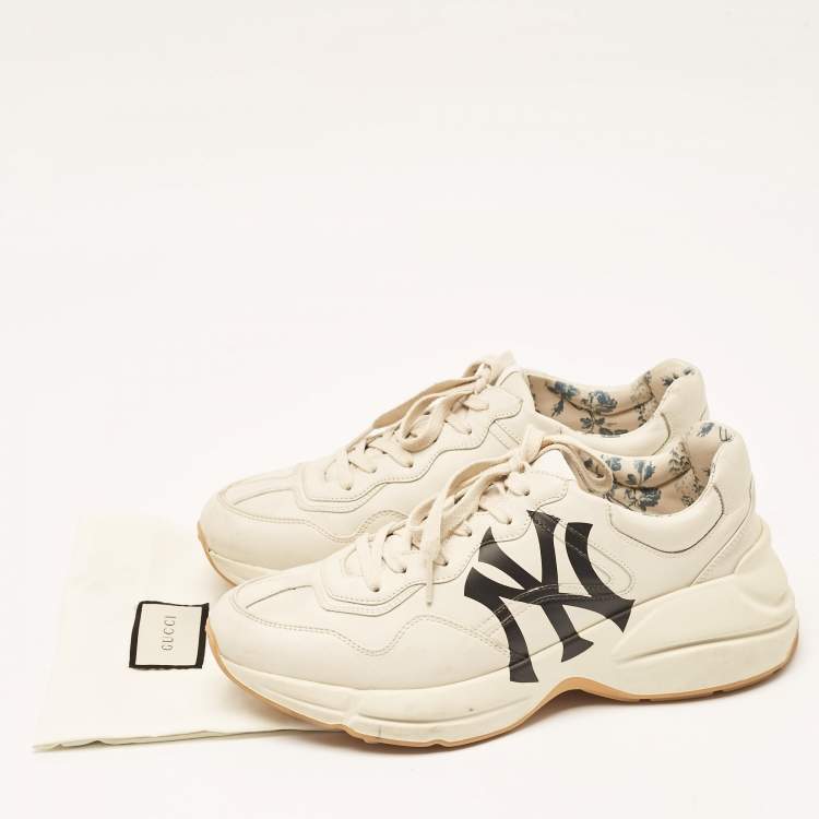 Pre Owned Gucci Cream Leather Rhyton Lace Up Sneakers Size 41