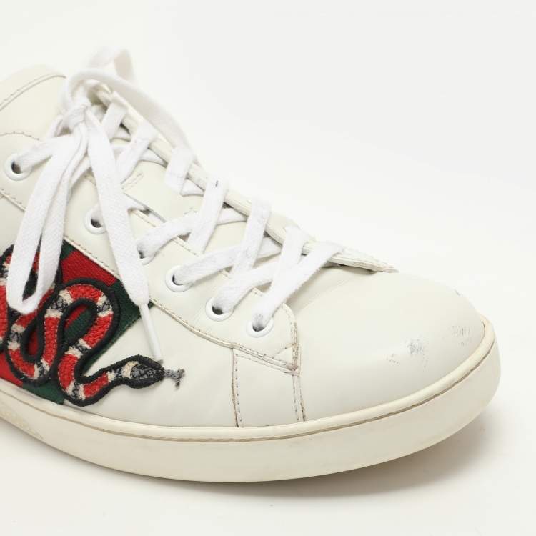 Pre Owned Gucci White Leather Ace Low Top Sneakers 44