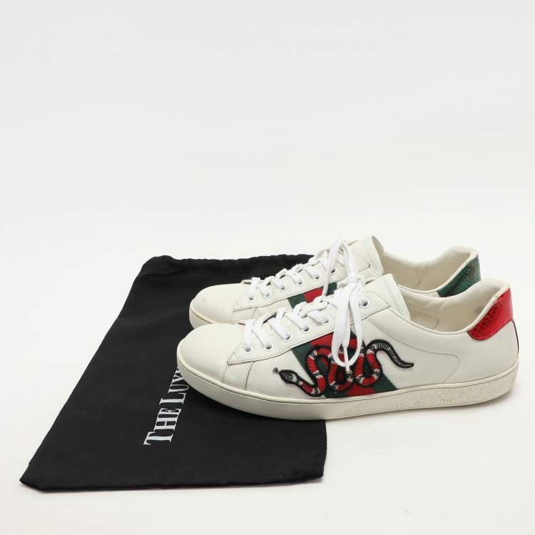 Pre Owned Gucci White Leather Ace Low Top Sneakers 44