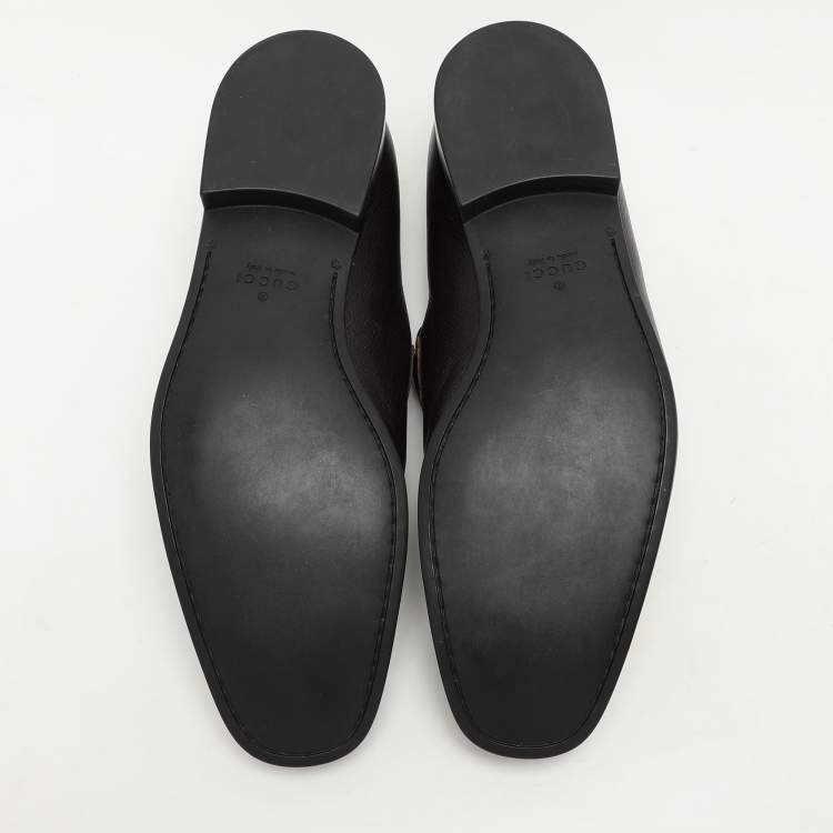 Pre Owned Gucci Brown Leather Web Detail Loafers Size 43