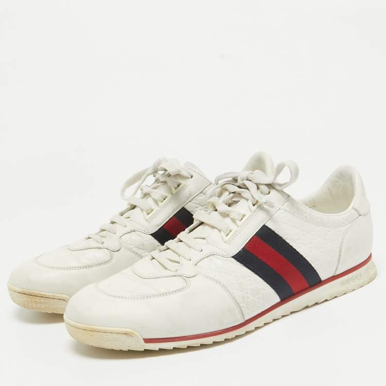 Pre Owned Gucci White Guccissima Leather Web Detail Low Top Sneakers Size 43