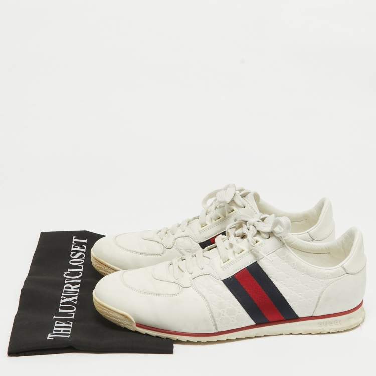 Pre Owned Gucci White Guccissima Leather Web Detail Low Top Sneakers Size 43