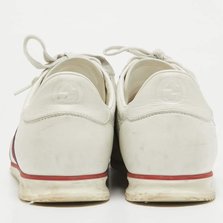Pre Owned Gucci White Guccissima Leather Web Detail Low Top Sneakers Size 43