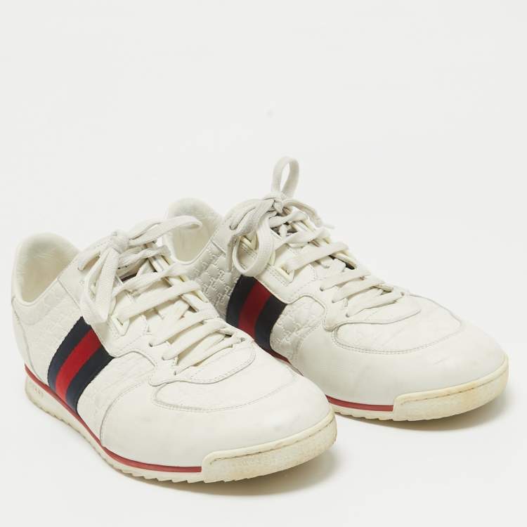 Pre Owned Gucci White Guccissima Leather Web Detail Low Top Sneakers Size 43