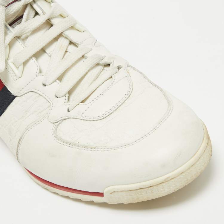 Pre Owned Gucci White Guccissima Leather Web Detail Low Top Sneakers Size 43