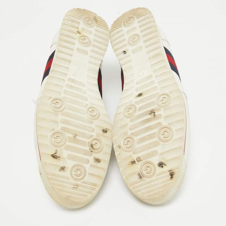 Pre Owned Gucci White Guccissima Leather Web Detail Low Top Sneakers Size 43