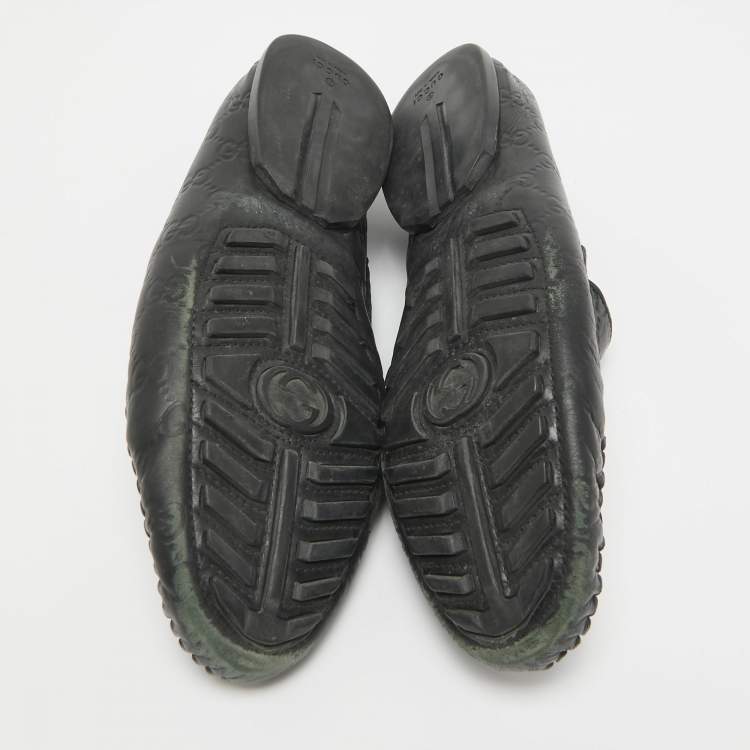Pre Owned Gucci Black Guccissima Leather Penny Slip On Loafers Size 42.5