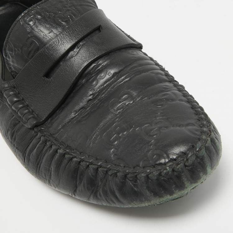 Pre Owned Gucci Black Guccissima Leather Penny Slip On Loafers Size 42.5