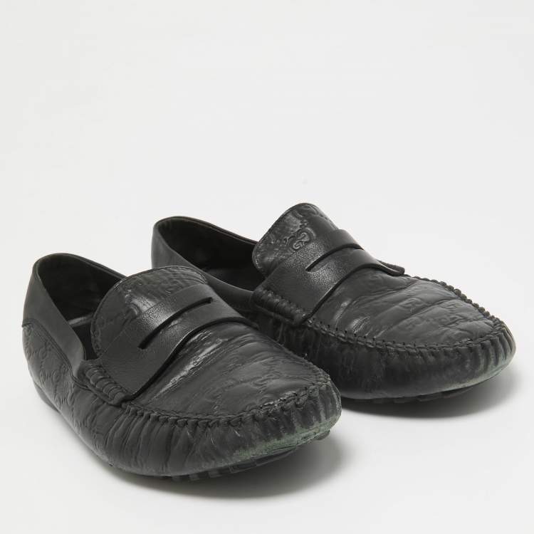 Pre Owned Gucci Black Guccissima Leather Penny Slip On Loafers Size 42.5
