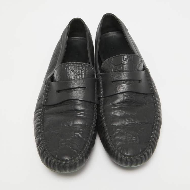 Pre Owned Gucci Black Guccissima Leather Penny Slip On Loafers Size 42.5