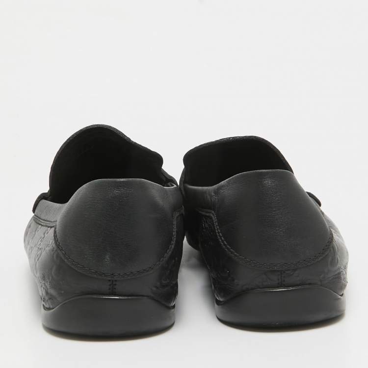 Pre Owned Gucci Black Guccissima Leather Penny Slip On Loafers Size 42.5