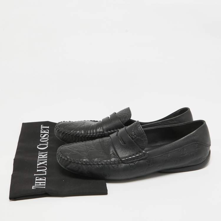 Pre Owned Gucci Black Guccissima Leather Penny Slip On Loafers Size 42.5