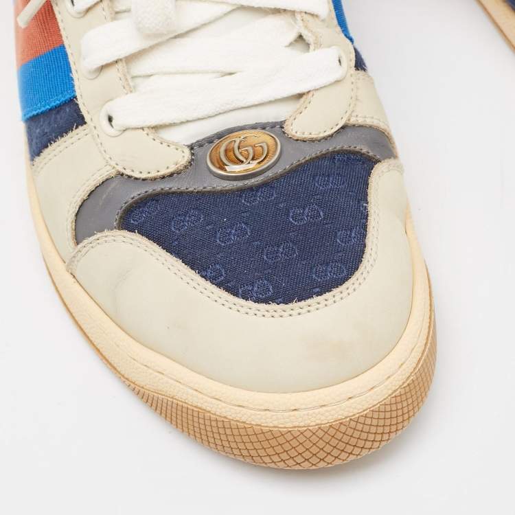 Pre Owned Gucci Grey Fabric and Nubuck Leather Screener Lace Up Sneakers Size 39.5