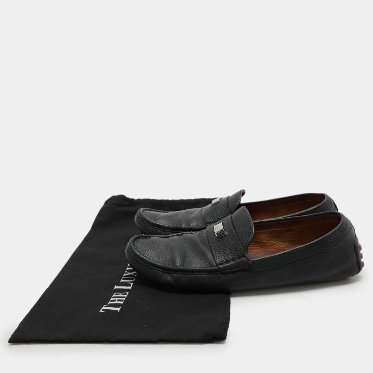 Pre Owned Gucci Navy Blue Leather Embellished Loafers Size 44.5