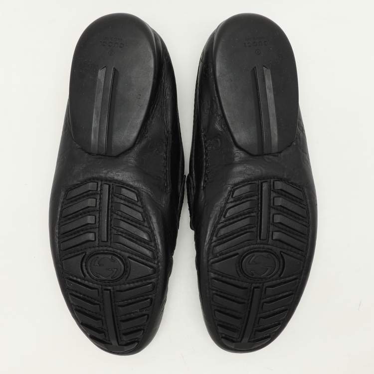 Pre Owned Gucci Black Guccissima Leather Penny Loafers Size 44