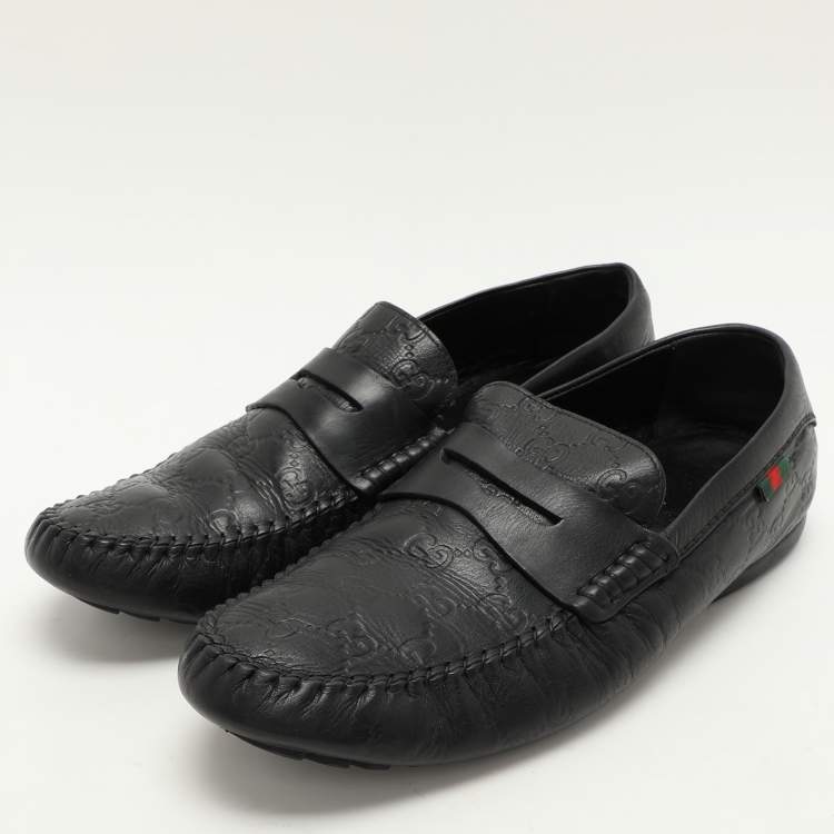 Pre Owned Gucci Black Guccissima Leather Penny Loafers Size 44