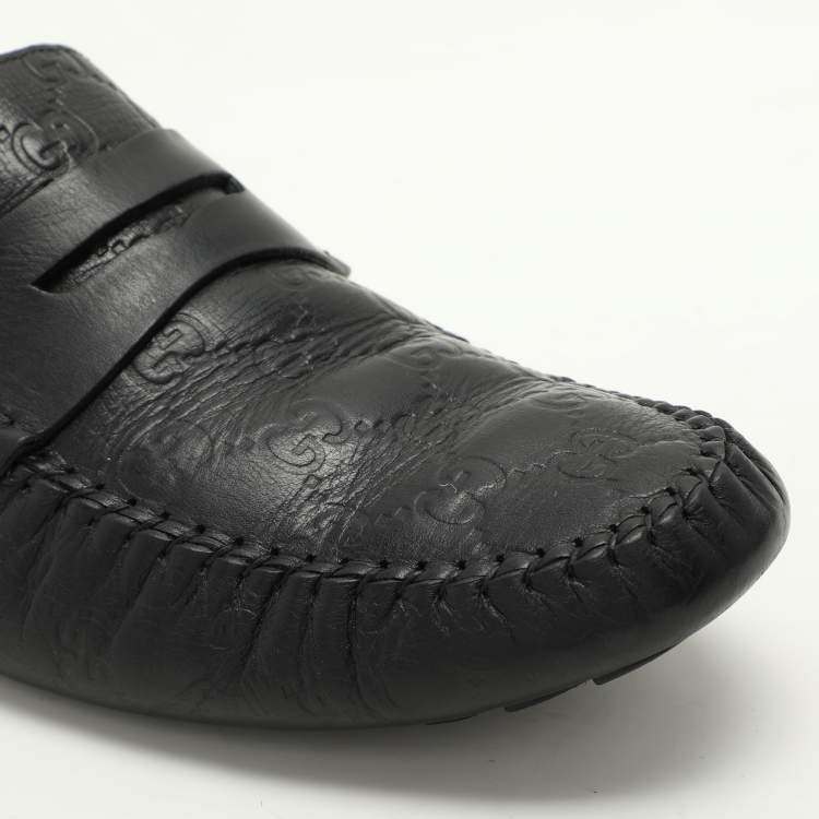 Pre Owned Gucci Black Guccissima Leather Penny Loafers Size 44