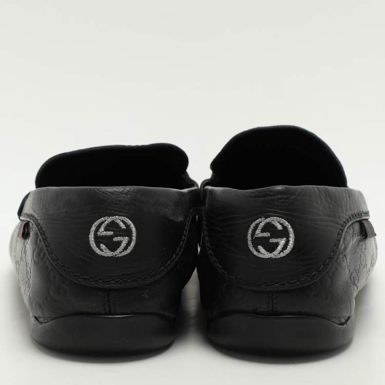 Pre Owned Gucci Black Guccissima Leather Penny Loafers Size 44