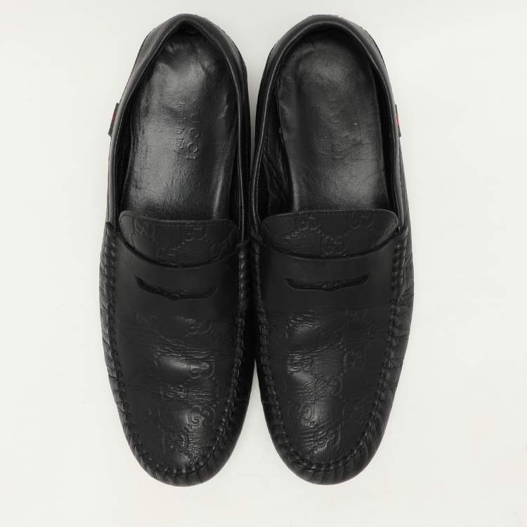 Pre Owned Gucci Black Guccissima Leather Penny Loafers Size 44